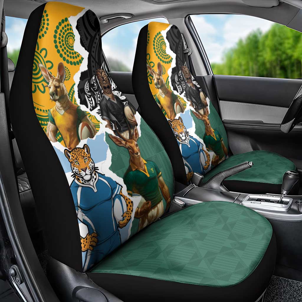 Rugby 2025 Championship Car Seat Cover Southern Hemisphere Countries Mascots - Aussie Hoodie