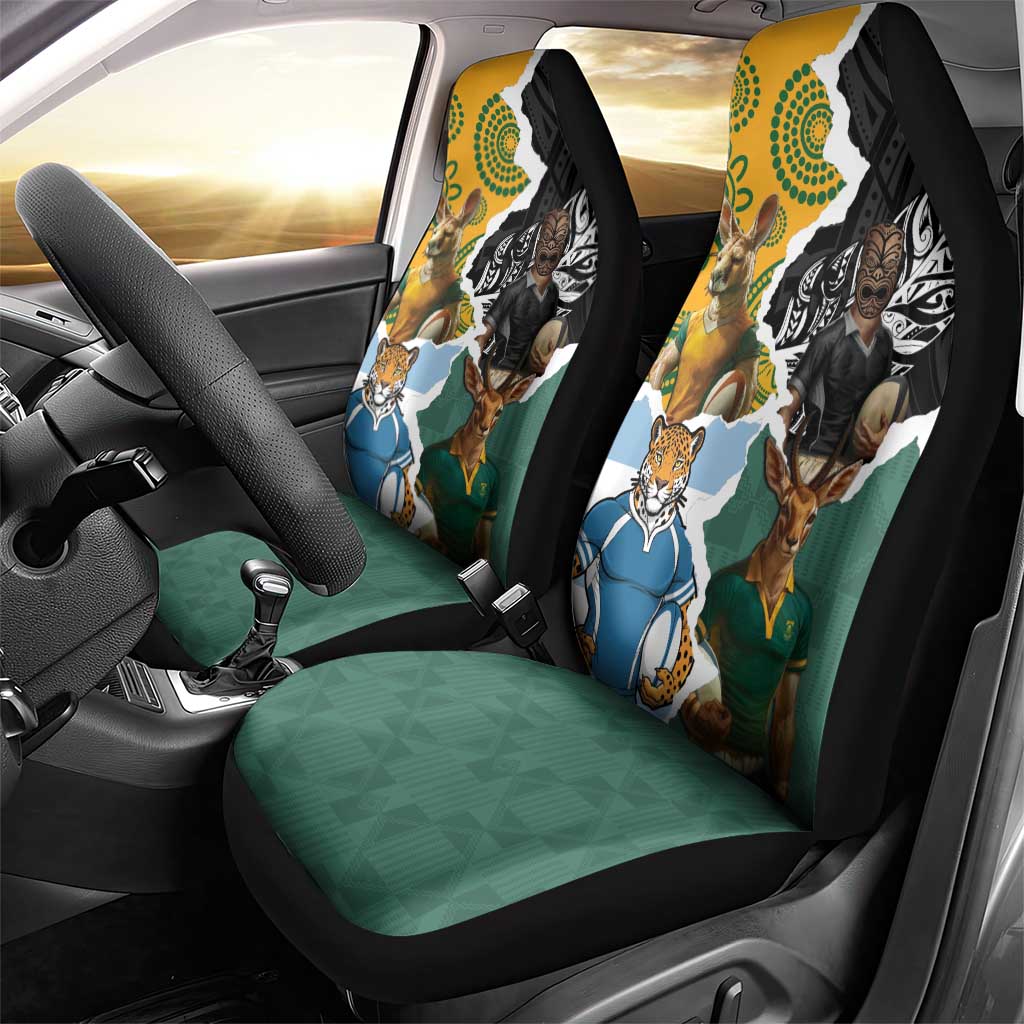 Rugby 2025 Championship Car Seat Cover Southern Hemisphere Countries Mascots - Aussie Hoodie