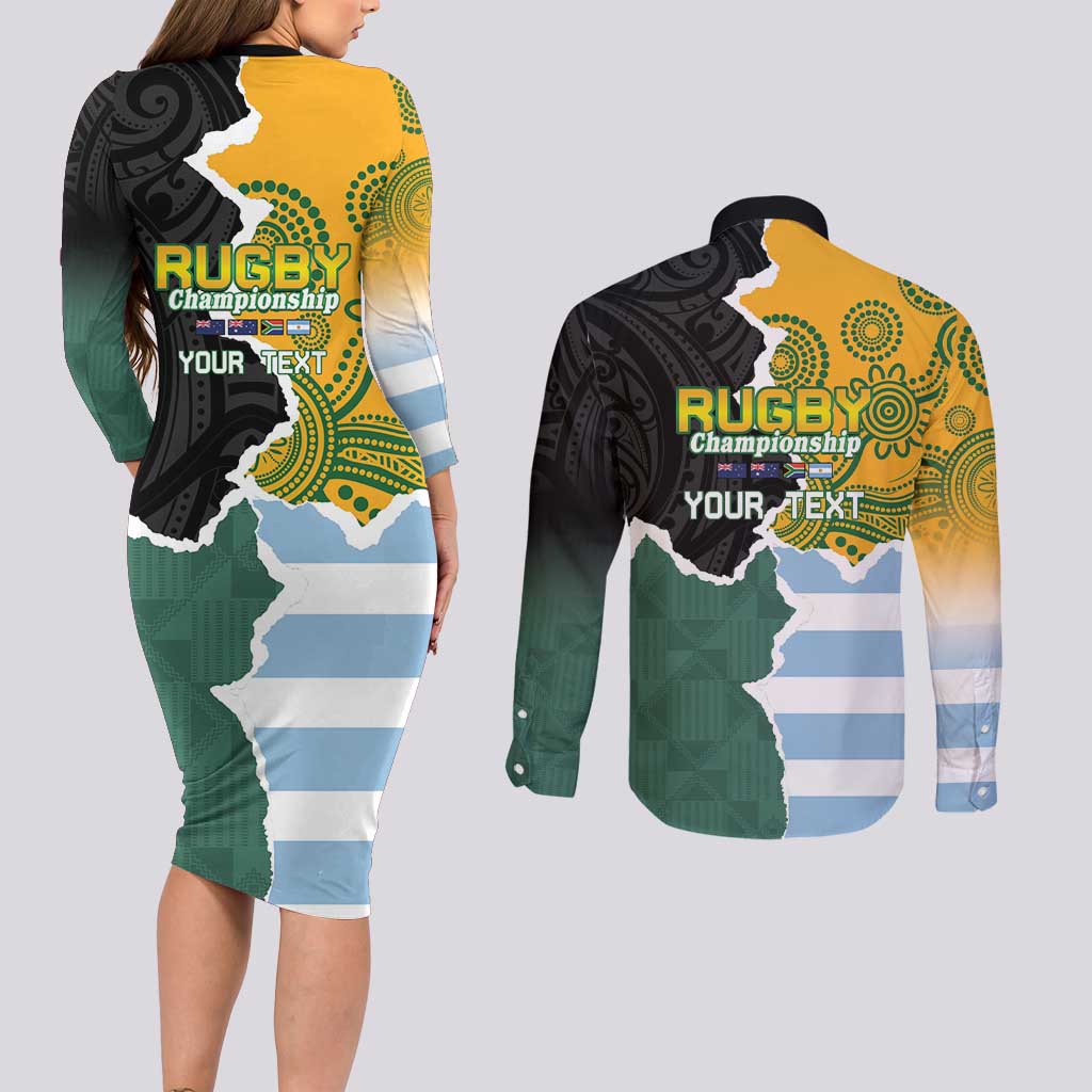 Personalised Rugby 2025 Championship Couples Matching Long Sleeve Bodycon Dress and Long Sleeve Button Shirt Southern Hemisphere Countries Mascots - Aussie Hoodie