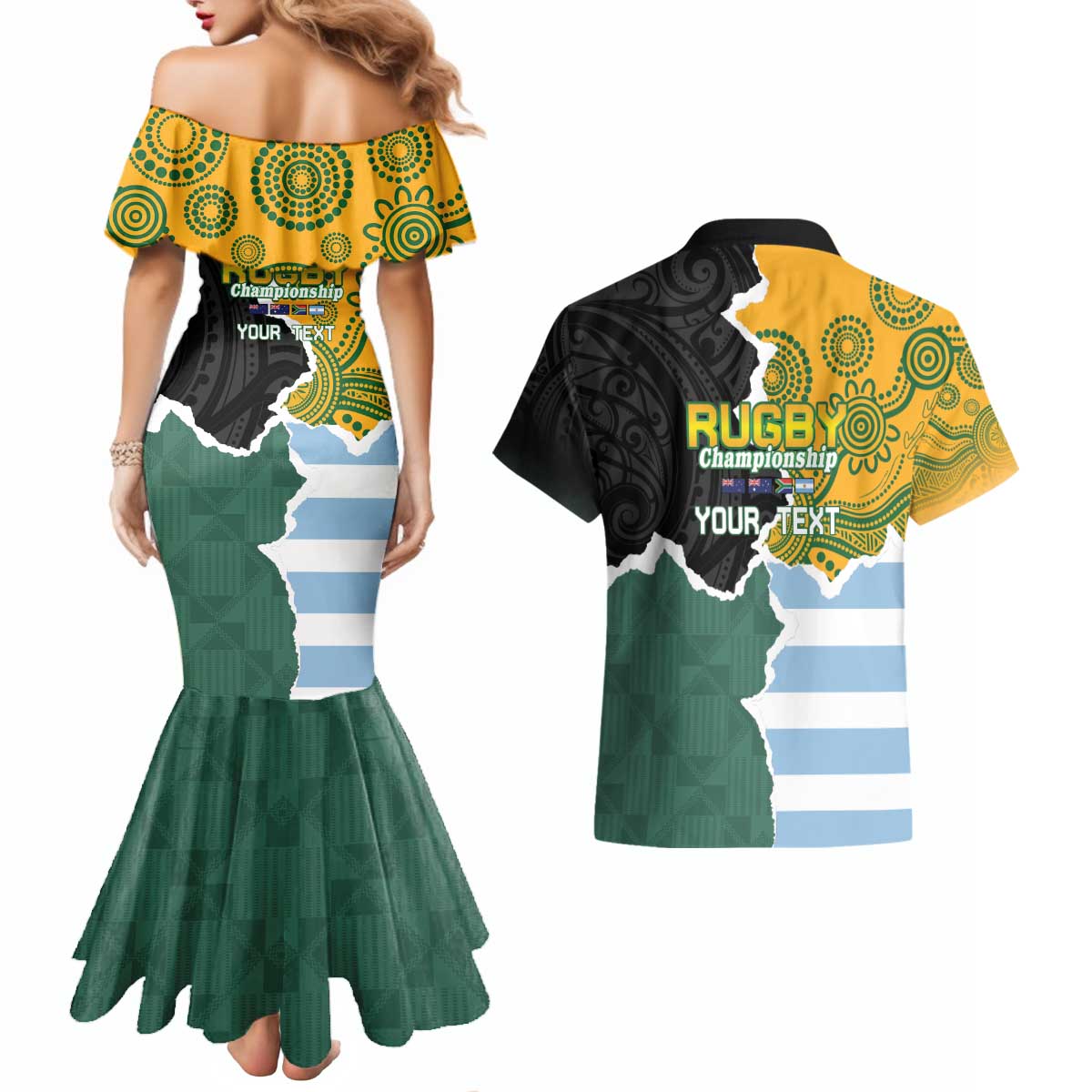 Personalised Rugby 2025 Championship Couples Matching Mermaid Dress and Hawaiian Shirt Southern Hemisphere Countries Mascots - Aussie Hoodie