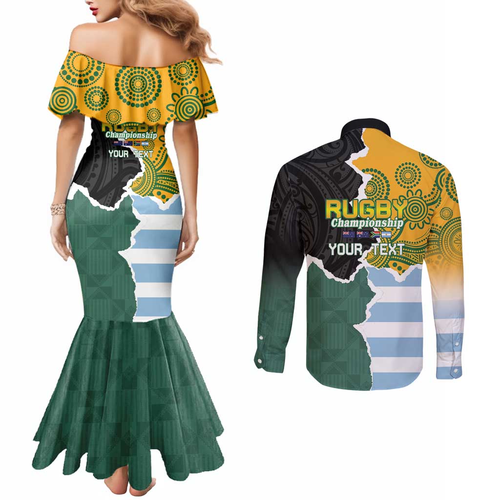 Personalised Rugby 2025 Championship Couples Matching Mermaid Dress and Long Sleeve Button Shirt Southern Hemisphere Countries Mascots - Aussie Hoodie