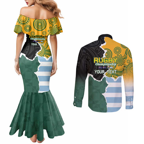 Personalised Rugby 2025 Championship Couples Matching Mermaid Dress and Long Sleeve Button Shirt Southern Hemisphere Countries Mascots - Aussie Hoodie