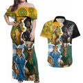 Personalised Rugby 2025 Championship Couples Matching Off Shoulder Maxi Dress and Hawaiian Shirt Southern Hemisphere Countries Mascots - Aussie Hoodie