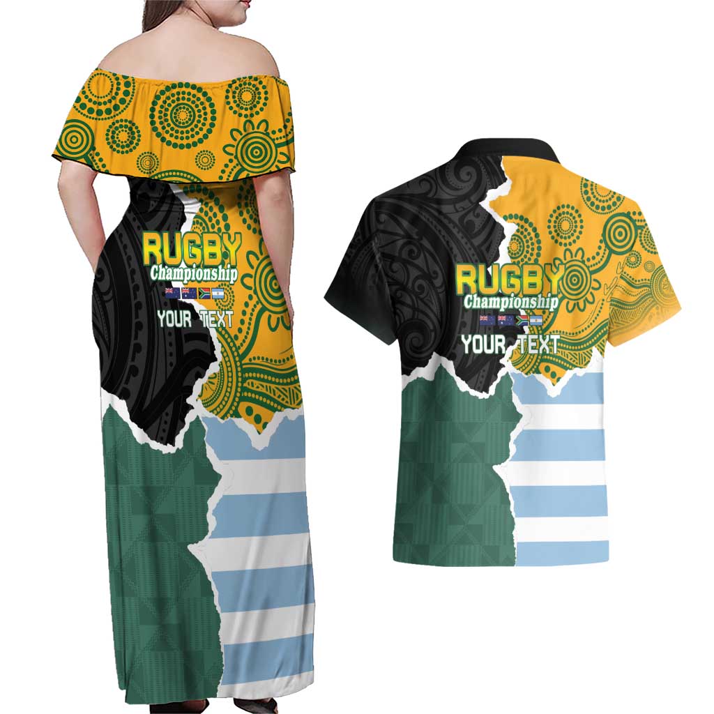 Personalised Rugby 2025 Championship Couples Matching Off Shoulder Maxi Dress and Hawaiian Shirt Southern Hemisphere Countries Mascots - Aussie Hoodie