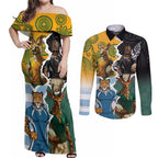 Personalised Rugby 2025 Championship Couples Matching Off Shoulder Maxi Dress and Long Sleeve Button Shirt Southern Hemisphere Countries Mascots - Aussie Hoodie