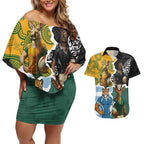 Personalised Rugby 2025 Championship Couples Matching Off Shoulder Short Dress and Hawaiian Shirt Southern Hemisphere Countries Mascots - Aussie Hoodie