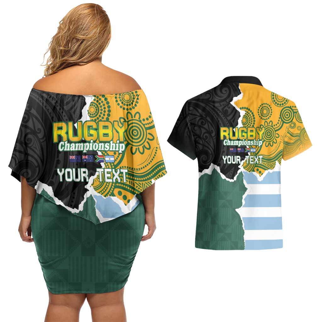 Personalised Rugby 2025 Championship Couples Matching Off Shoulder Short Dress and Hawaiian Shirt Southern Hemisphere Countries Mascots - Aussie Hoodie