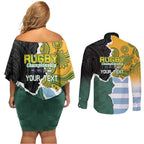 Personalised Rugby 2025 Championship Couples Matching Off Shoulder Short Dress and Long Sleeve Button Shirt Southern Hemisphere Countries Mascots - Aussie Hoodie
