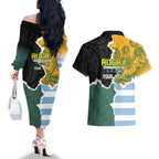 Personalised Rugby 2025 Championship Couples Matching Off The Shoulder Long Sleeve Dress and Hawaiian Shirt Southern Hemisphere Countries Mascots - Aussie Hoodie