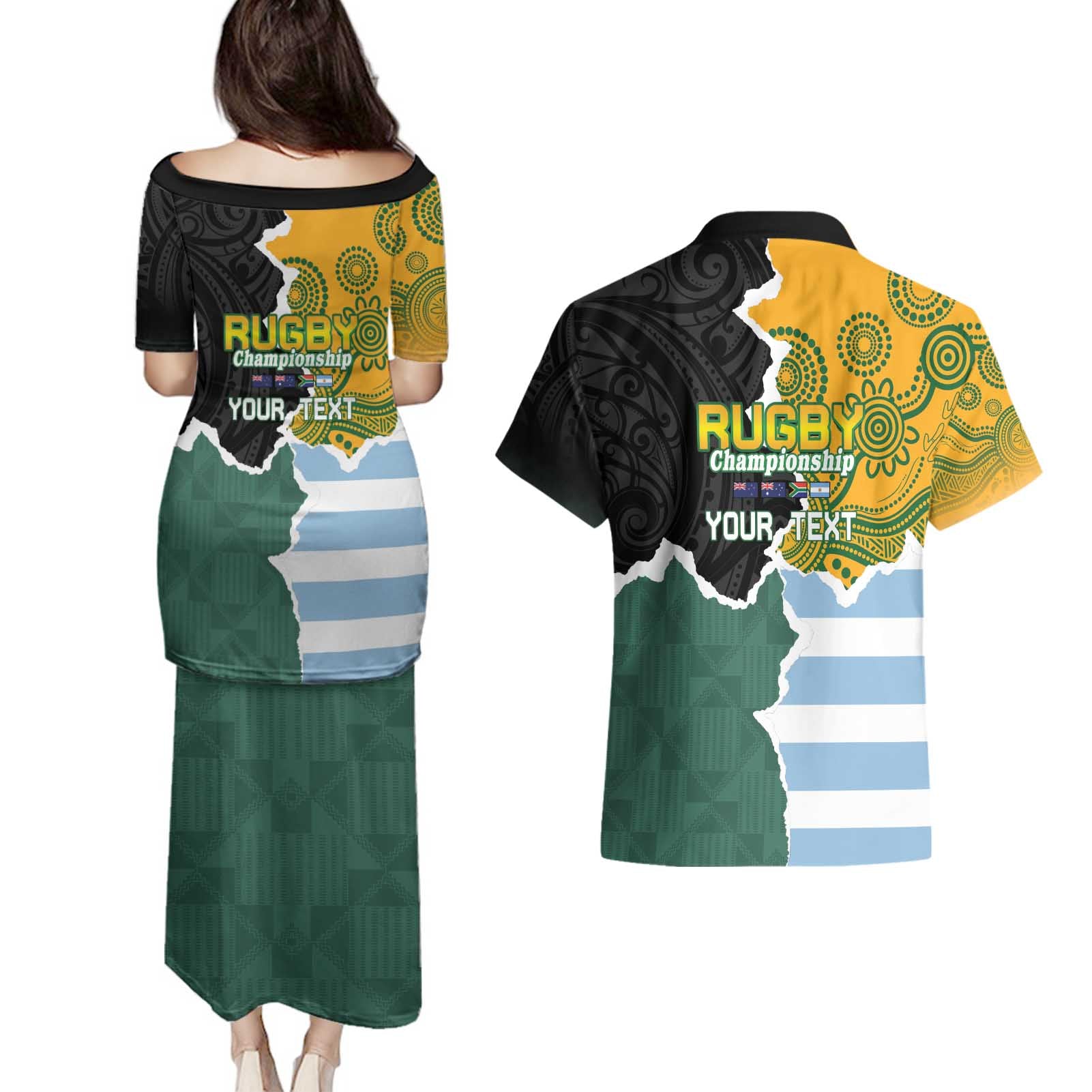 Personalised Rugby 2025 Championship Couples Matching Puletasi and Hawaiian Shirt Southern Hemisphere Countries Mascots - Aussie Hoodie