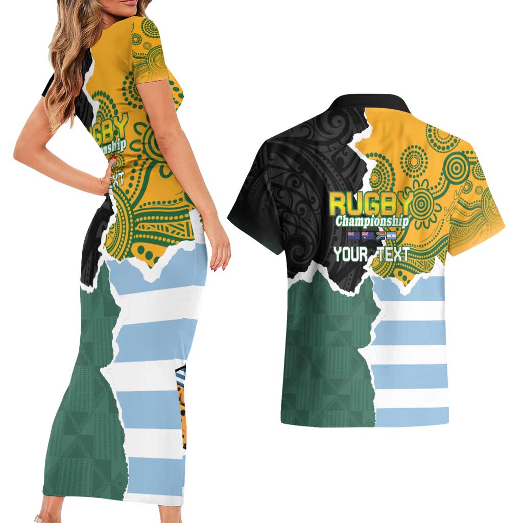Personalised Rugby 2025 Championship Couples Matching Short Sleeve Bodycon Dress and Hawaiian Shirt Southern Hemisphere Countries Mascots - Aussie Hoodie