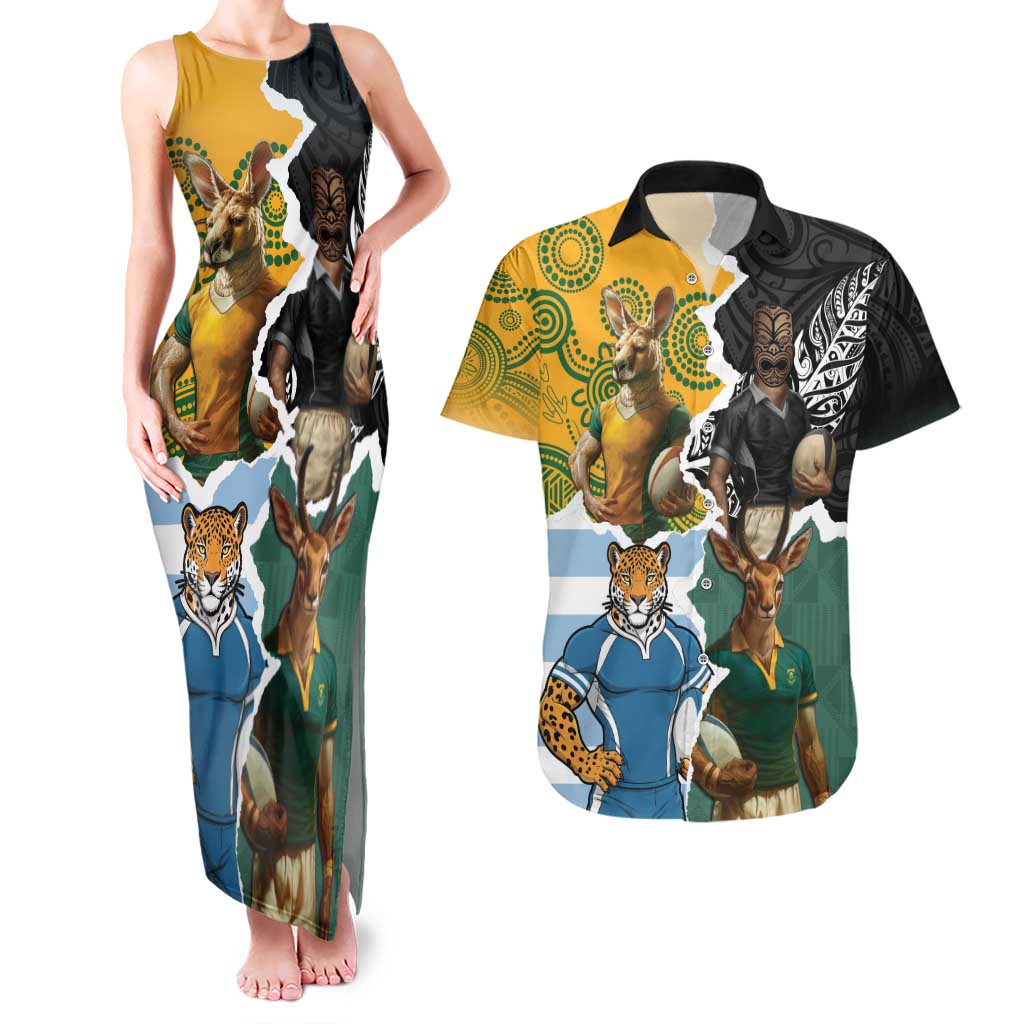 Personalised Rugby 2025 Championship Couples Matching Tank Maxi Dress and Hawaiian Shirt Southern Hemisphere Countries Mascots - Aussie Hoodie
