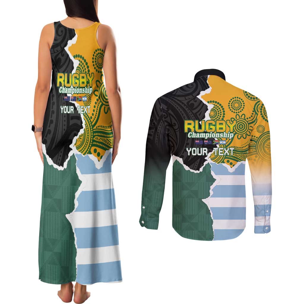 Personalised Rugby 2025 Championship Couples Matching Tank Maxi Dress and Long Sleeve Button Shirt Southern Hemisphere Countries Mascots - Aussie Hoodie
