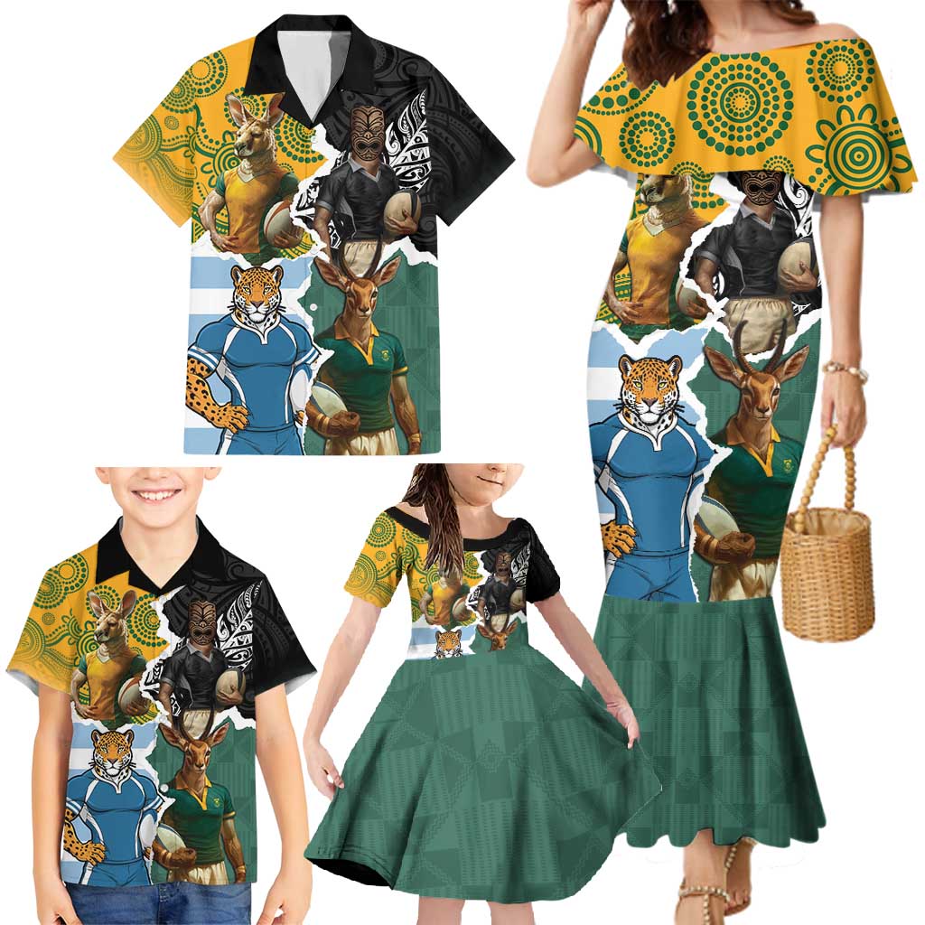 Personalised Rugby 2025 Championship Family Matching Mermaid Dress and Hawaiian Shirt Southern Hemisphere Countries Mascots - Aussie Hoodie