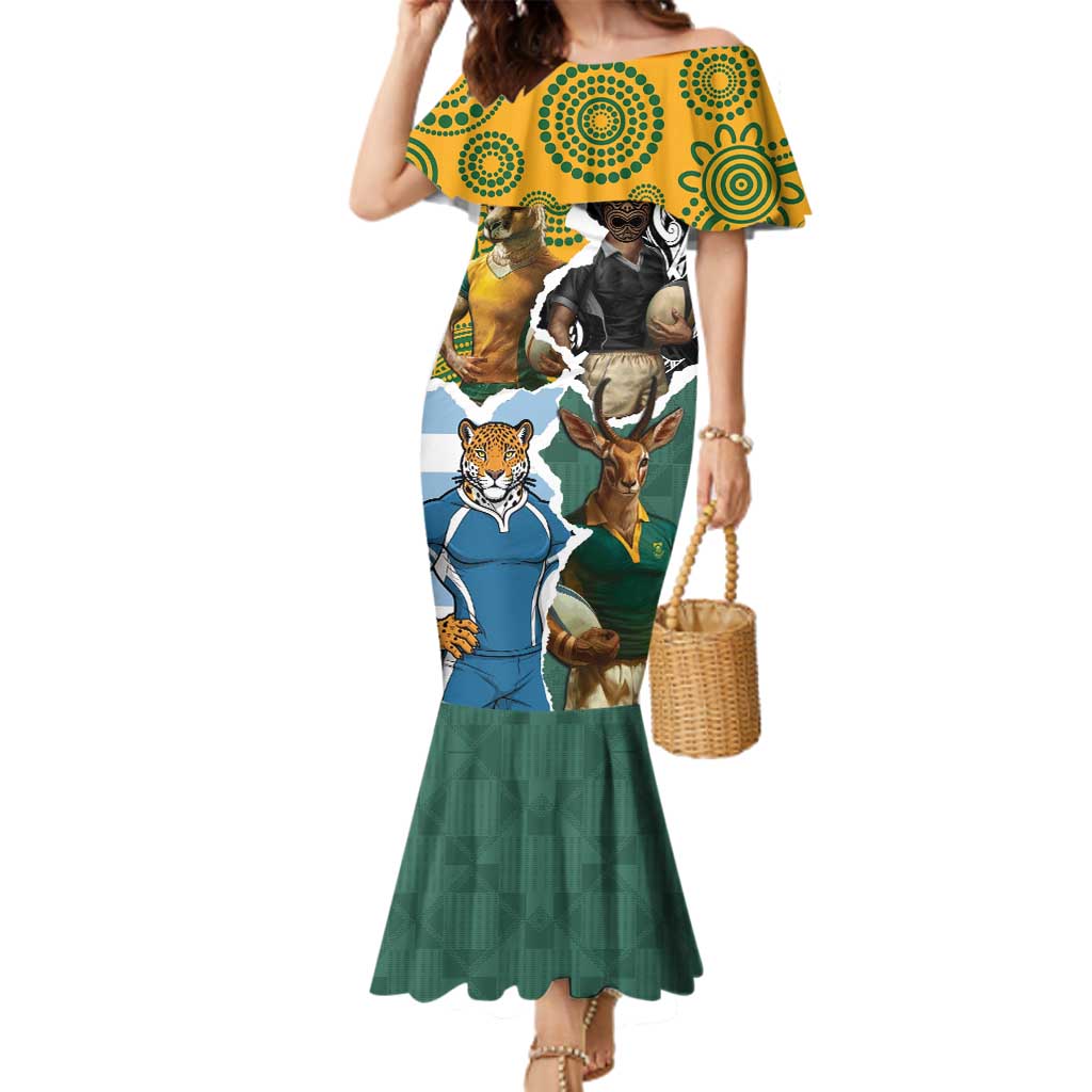 Personalised Rugby 2025 Championship Family Matching Mermaid Dress and Hawaiian Shirt Southern Hemisphere Countries Mascots - Aussie Hoodie
