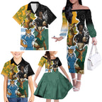 Personalised Rugby 2025 Championship Family Matching Off The Shoulder Long Sleeve Dress and Hawaiian Shirt Southern Hemisphere Countries Mascots - Aussie Hoodie