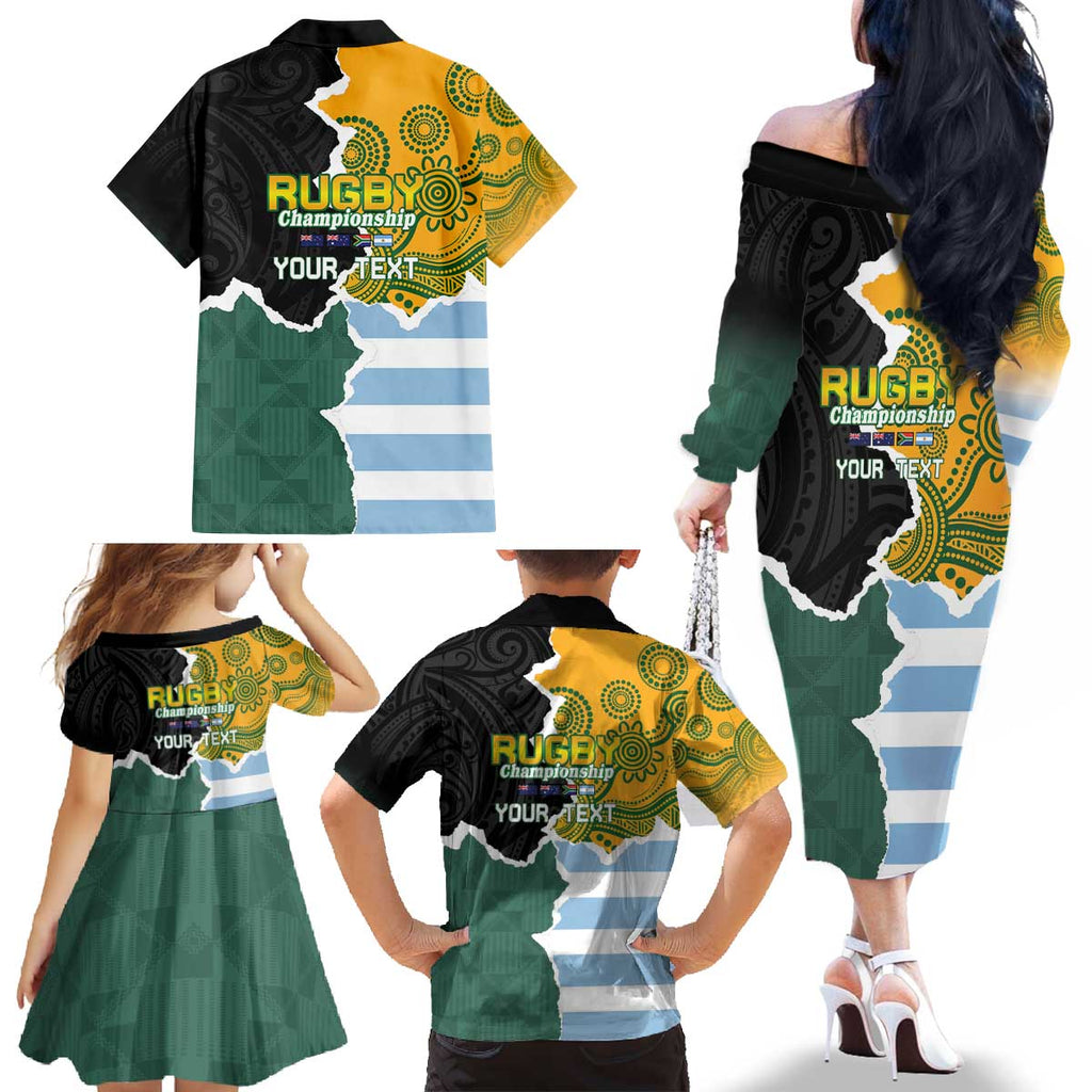 Personalised Rugby 2025 Championship Family Matching Off The Shoulder Long Sleeve Dress and Hawaiian Shirt Southern Hemisphere Countries Mascots - Aussie Hoodie