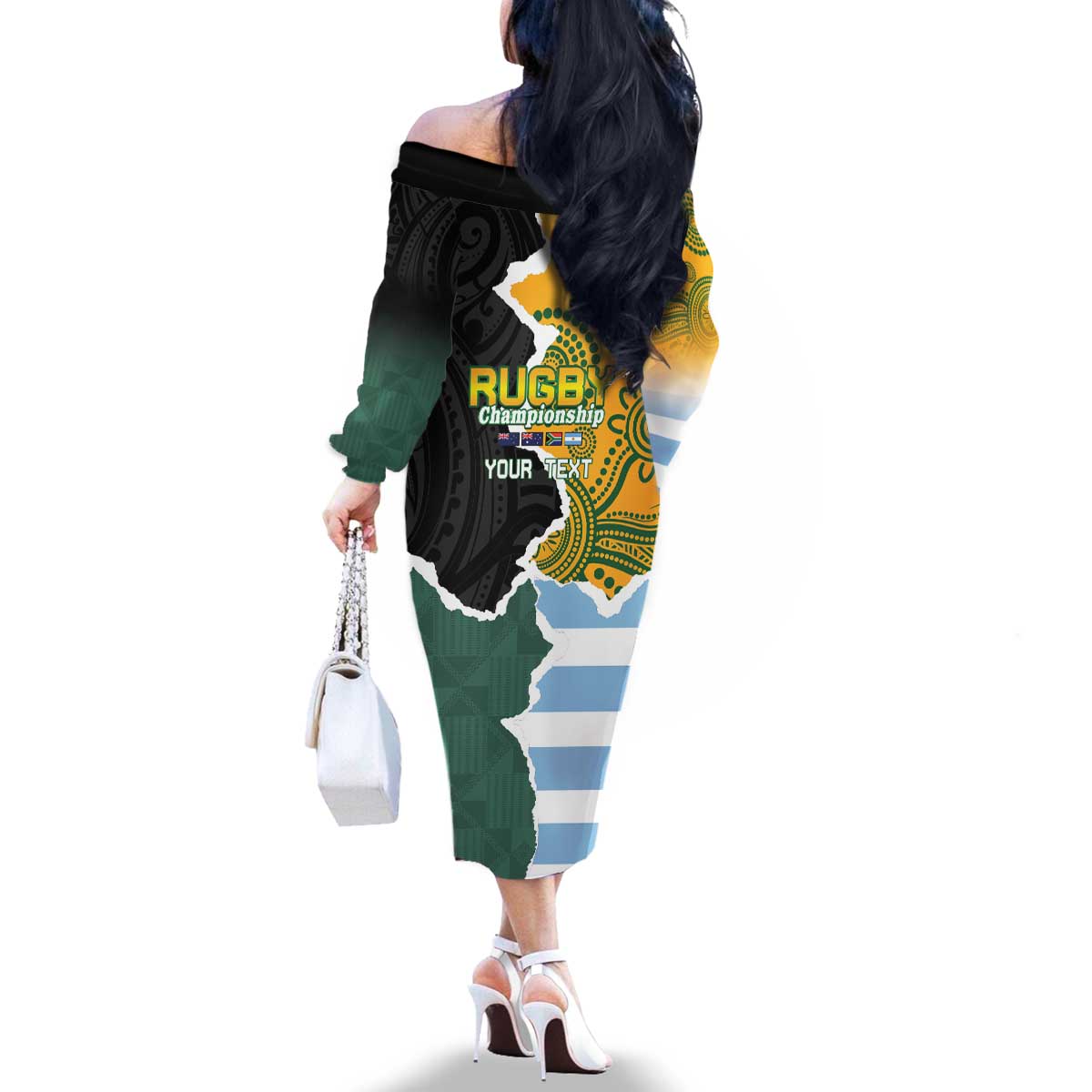 Personalised Rugby 2025 Championship Family Matching Off The Shoulder Long Sleeve Dress and Hawaiian Shirt Southern Hemisphere Countries Mascots - Aussie Hoodie