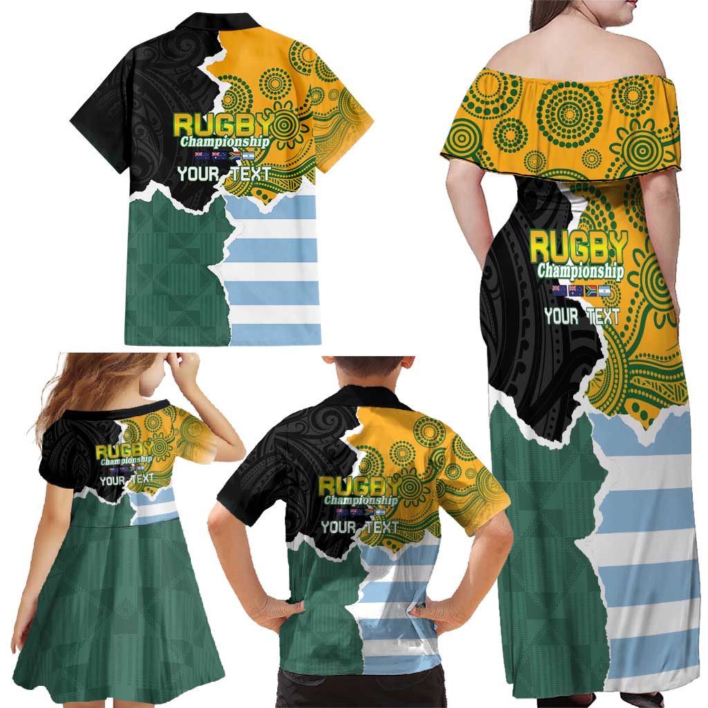 Personalised Rugby 2025 Championship Family Matching Off Shoulder Maxi Dress and Hawaiian Shirt Southern Hemisphere Countries Mascots - Aussie Hoodie