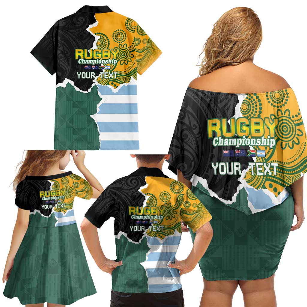 Personalised Rugby 2025 Championship Family Matching Off Shoulder Short Dress and Hawaiian Shirt Southern Hemisphere Countries Mascots - Aussie Hoodie