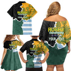 Personalised Rugby 2025 Championship Family Matching Off Shoulder Short Dress and Hawaiian Shirt Southern Hemisphere Countries Mascots - Aussie Hoodie