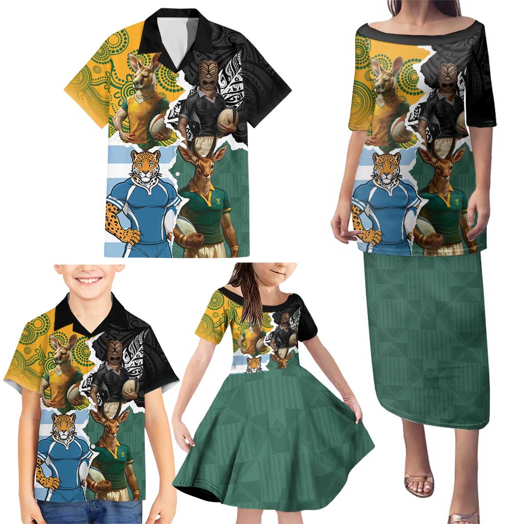 Personalised Rugby 2025 Championship Family Matching Puletasi and Hawaiian Shirt Southern Hemisphere Countries Mascots - Aussie Hoodie