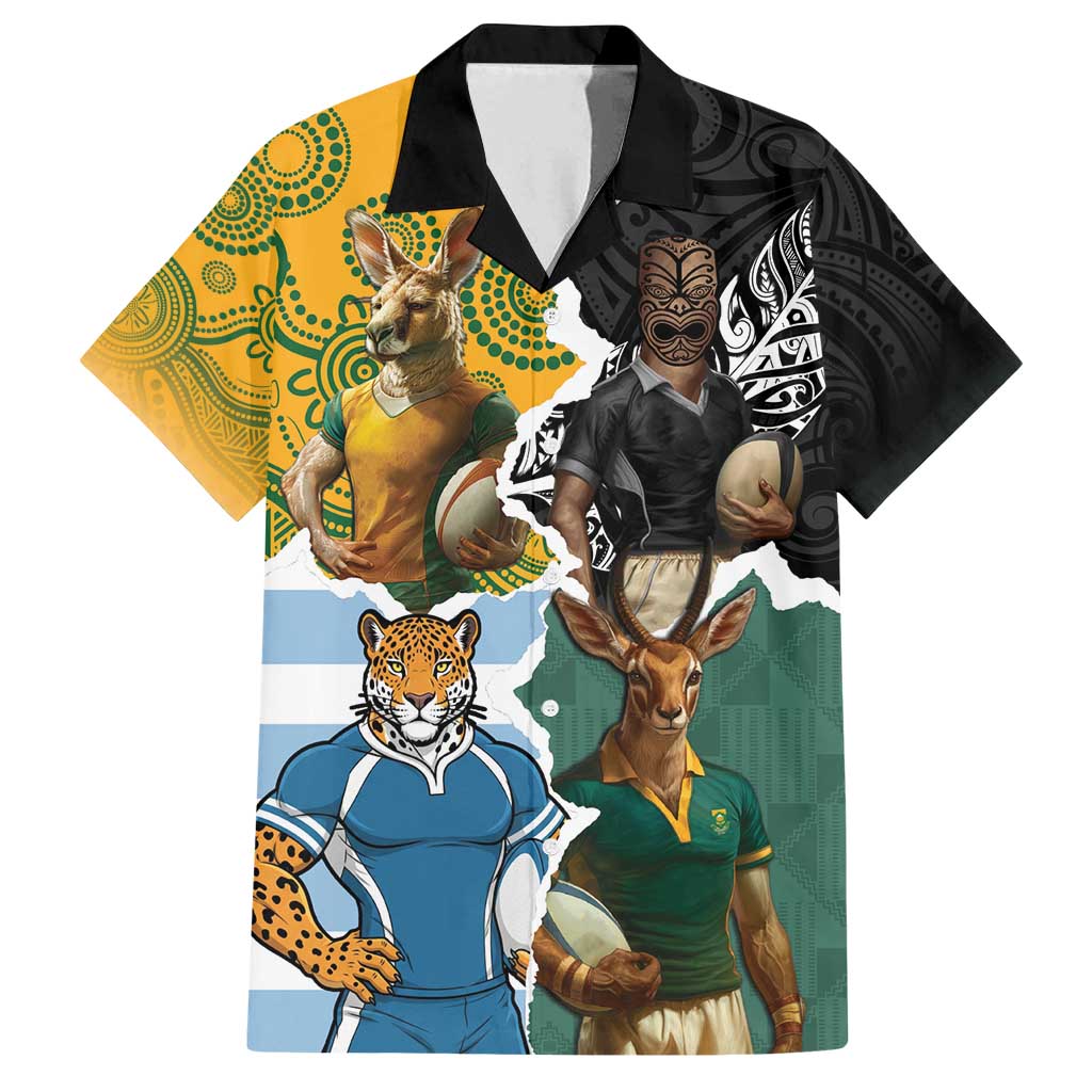 Personalised Rugby 2025 Championship Family Matching Puletasi and Hawaiian Shirt Southern Hemisphere Countries Mascots - Aussie Hoodie