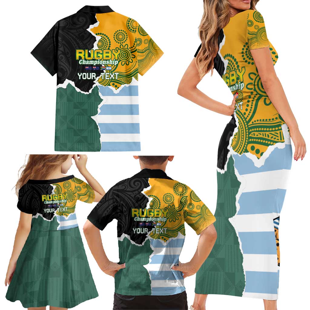 Personalised Rugby 2025 Championship Family Matching Short Sleeve Bodycon Dress and Hawaiian Shirt Southern Hemisphere Countries Mascots - Aussie Hoodie