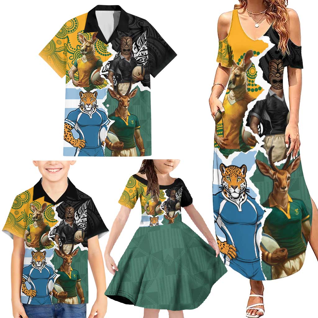 Personalised Rugby 2025 Championship Family Matching Summer Maxi Dress and Hawaiian Shirt Southern Hemisphere Countries Mascots - Aussie Hoodie