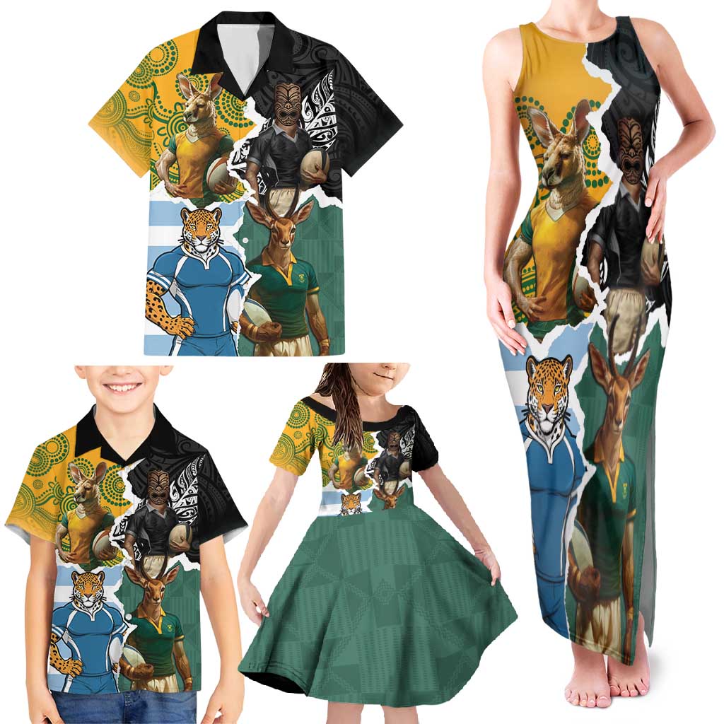 Personalised Rugby 2025 Championship Family Matching Tank Maxi Dress and Hawaiian Shirt Southern Hemisphere Countries Mascots - Aussie Hoodie