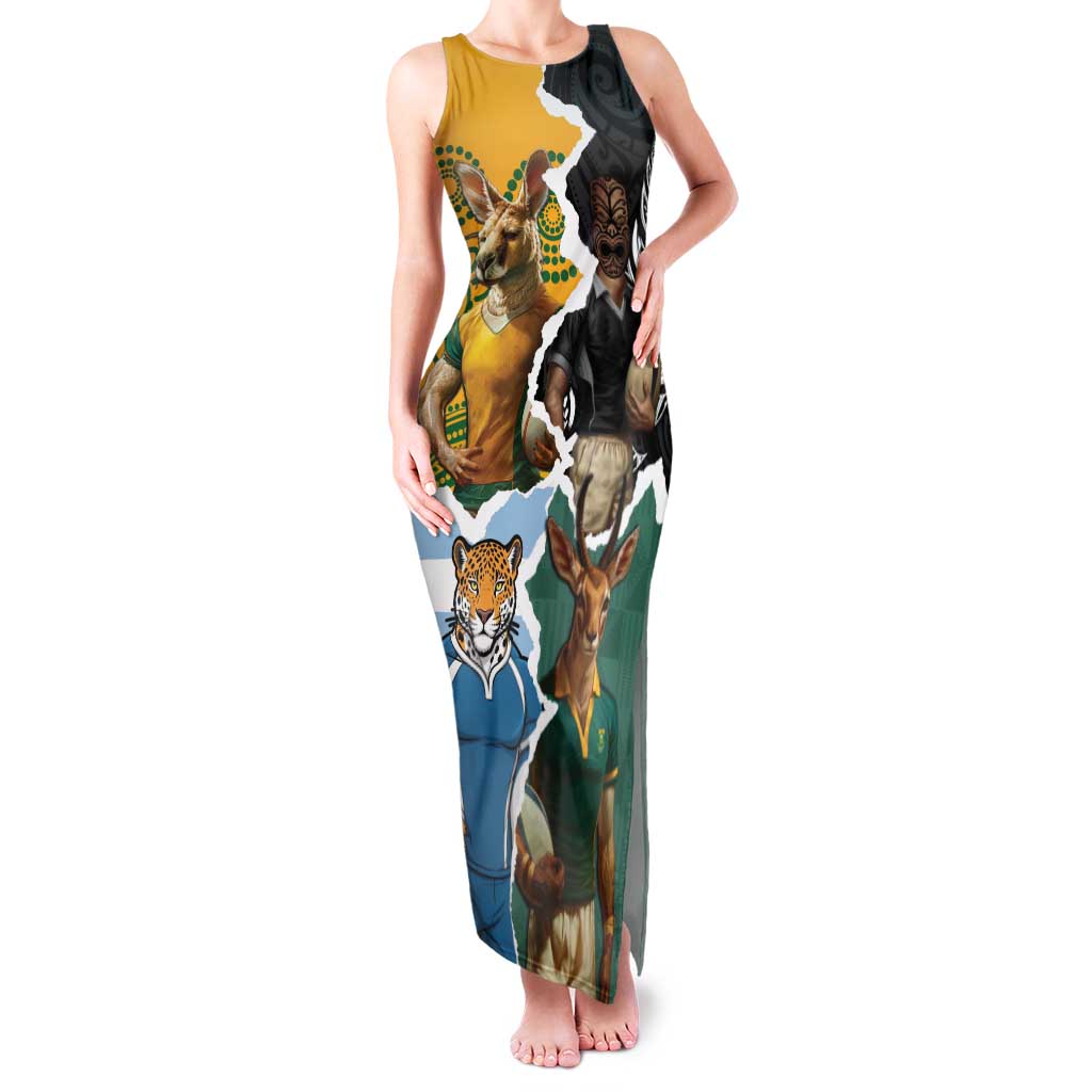 Personalised Rugby 2025 Championship Family Matching Tank Maxi Dress and Hawaiian Shirt Southern Hemisphere Countries Mascots - Aussie Hoodie