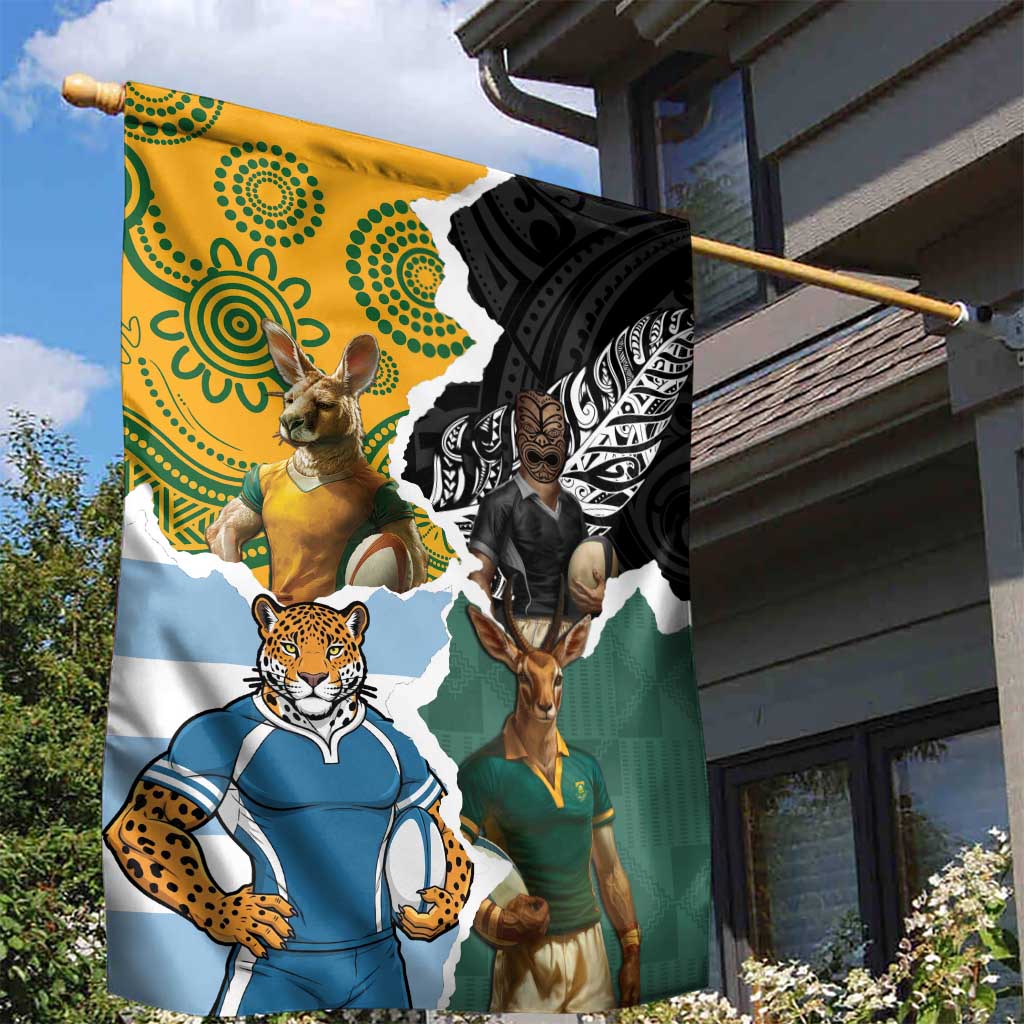 Rugby 2025 Championship Garden Flag Southern Hemisphere Countries Mascots - Aussie Hoodie