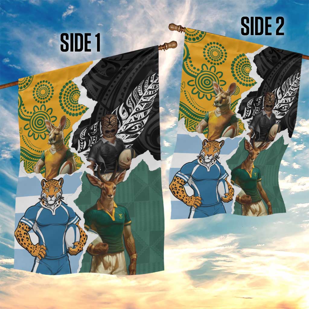 Rugby 2025 Championship Garden Flag Southern Hemisphere Countries Mascots - Aussie Hoodie