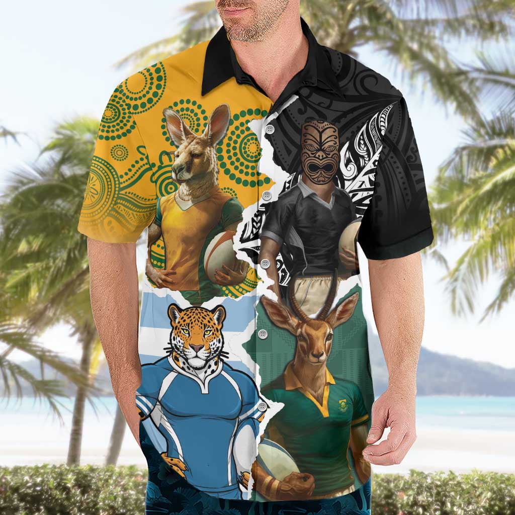 Personalised Rugby 2025 Championship Hawaiian Shirt Southern Hemisphere Countries Mascots - Aussie Hoodie