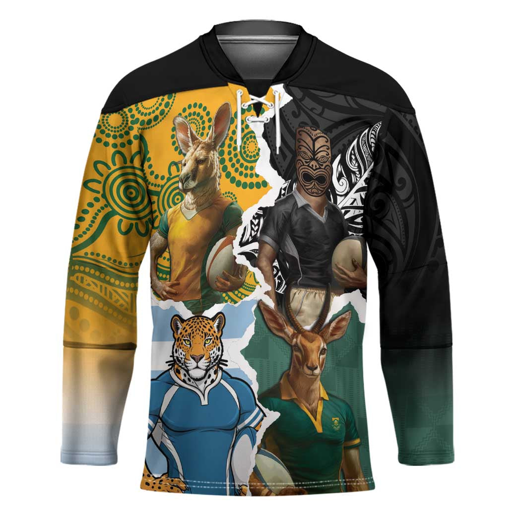Personalised Rugby 2025 Championship Hockey Jersey Southern Hemisphere Countries Mascots - Aussie Hoodie