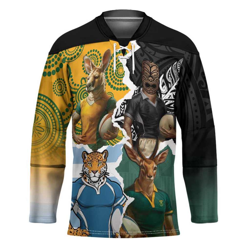 Personalised Rugby 2025 Championship Hockey Jersey Southern Hemisphere Countries Mascots - Aussie Hoodie