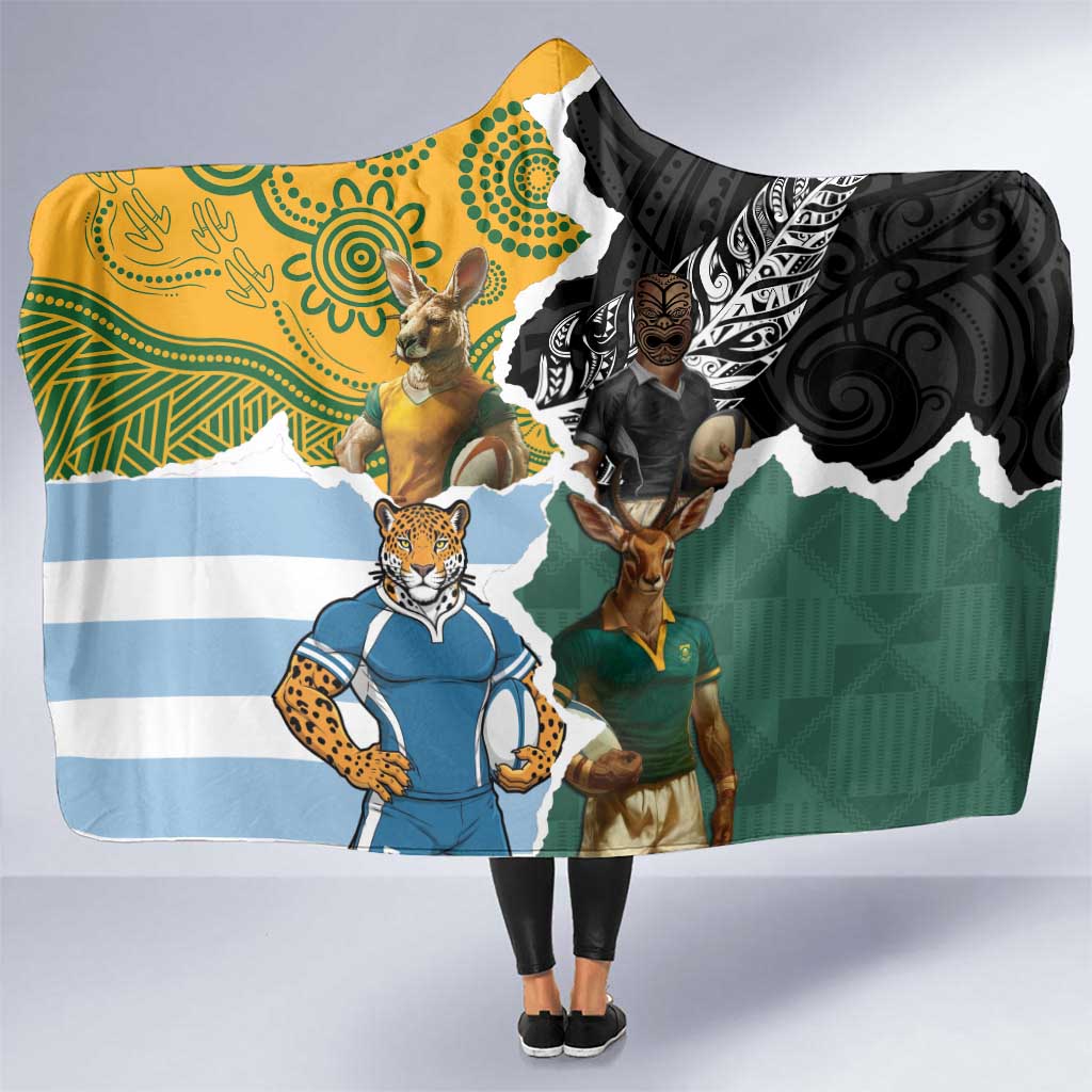 Rugby 2025 Championship Hooded Blanket Southern Hemisphere Countries Mascots - Aussie Hoodie