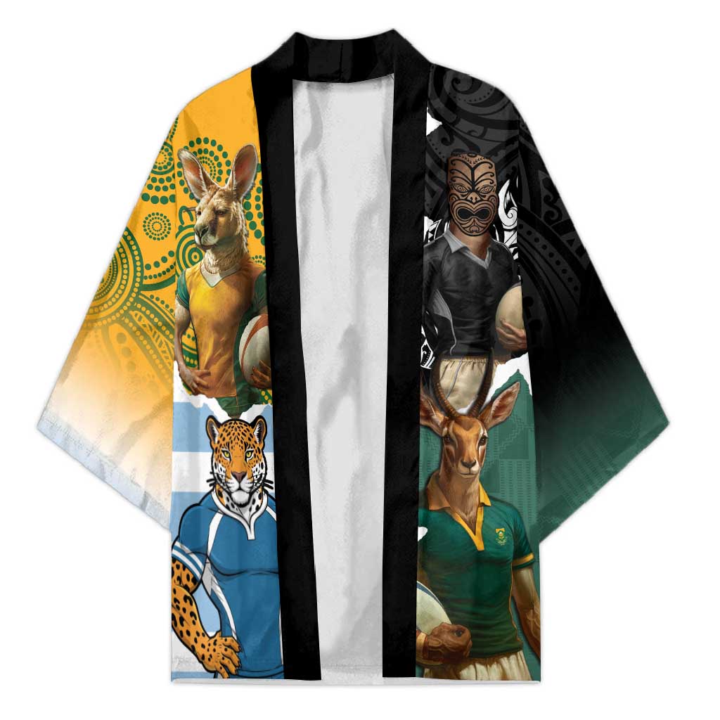 Personalised Rugby 2025 Championship Kimono Southern Hemisphere Countries Mascots - Aussie Hoodie