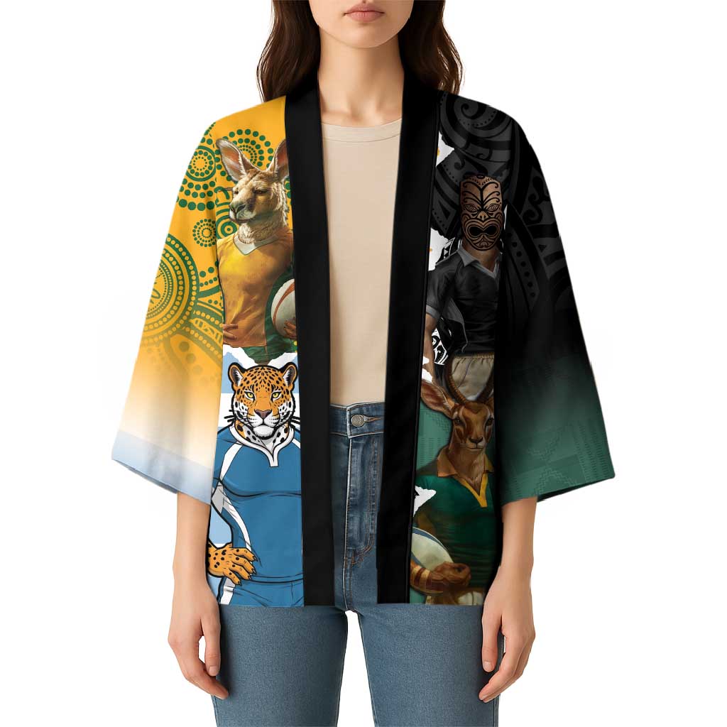 Personalised Rugby 2025 Championship Kimono Southern Hemisphere Countries Mascots - Aussie Hoodie