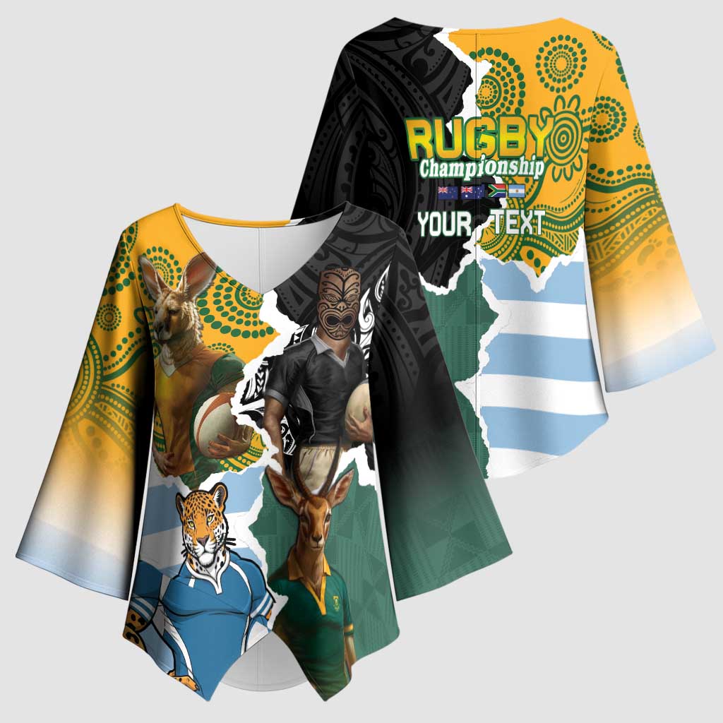Personalised Rugby 2025 Championship Kimono Sleeve Blouse Southern Hemisphere Countries Mascots - Aussie Hoodie