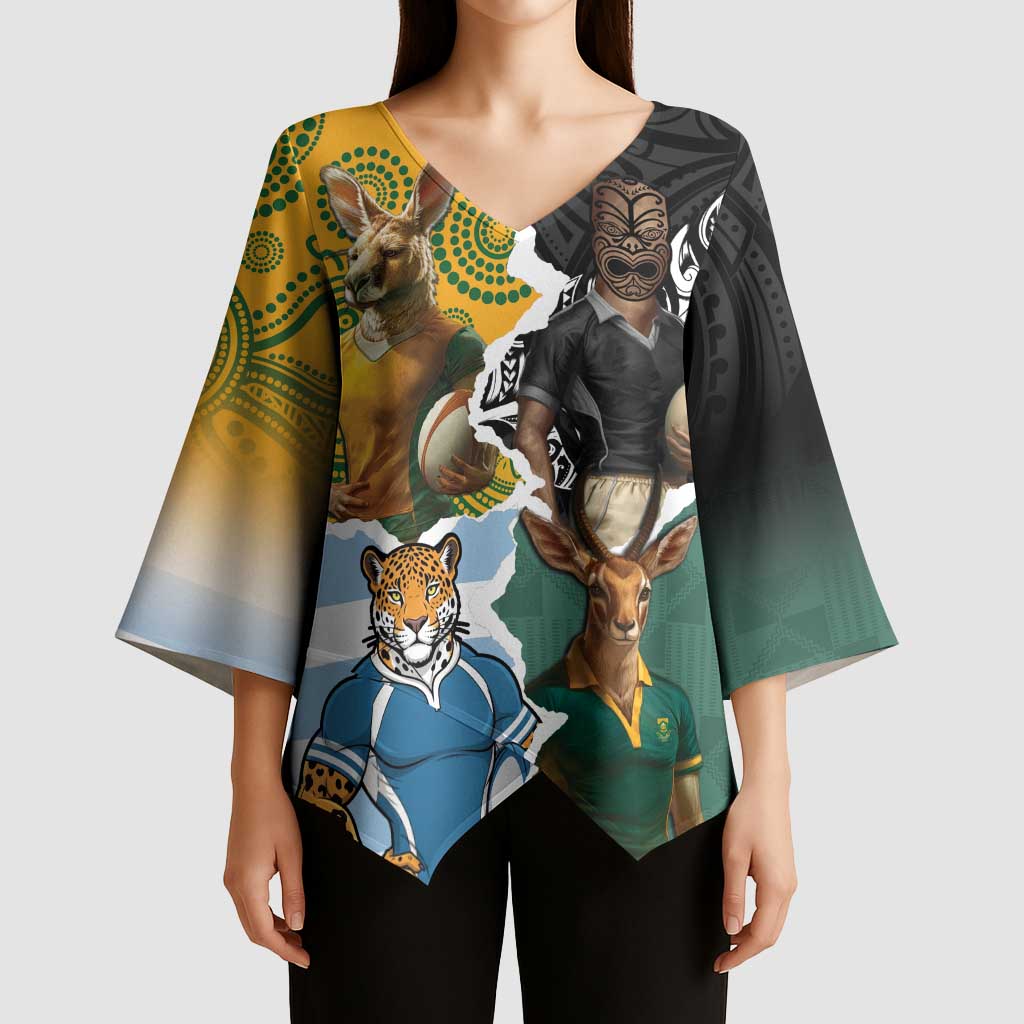 Personalised Rugby 2025 Championship Kimono Sleeve Blouse Southern Hemisphere Countries Mascots - Aussie Hoodie