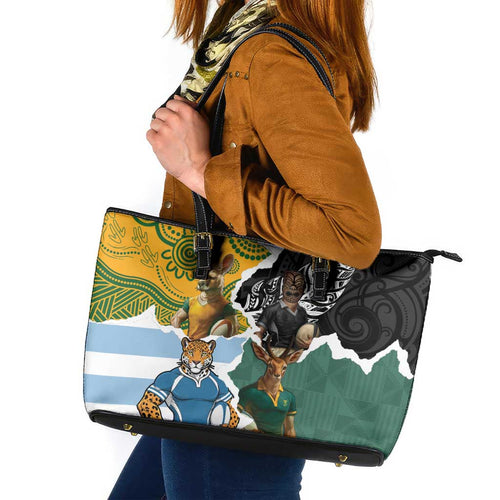 Rugby 2025 Championship Leather Tote Bag Southern Hemisphere Countries Mascots - Aussie Hoodie