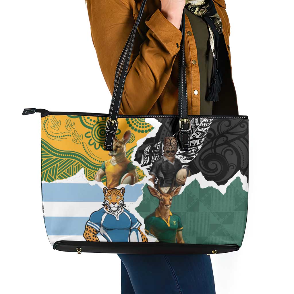 Rugby 2025 Championship Leather Tote Bag Southern Hemisphere Countries Mascots - Aussie Hoodie