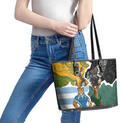 Rugby 2025 Championship Leather Tote Bag Southern Hemisphere Countries Mascots - Aussie Hoodie