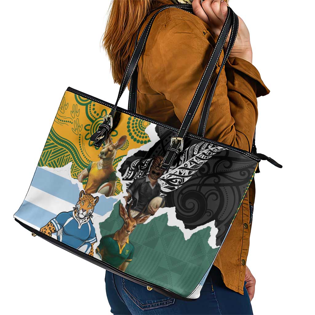 Rugby 2025 Championship Leather Tote Bag Southern Hemisphere Countries Mascots - Aussie Hoodie