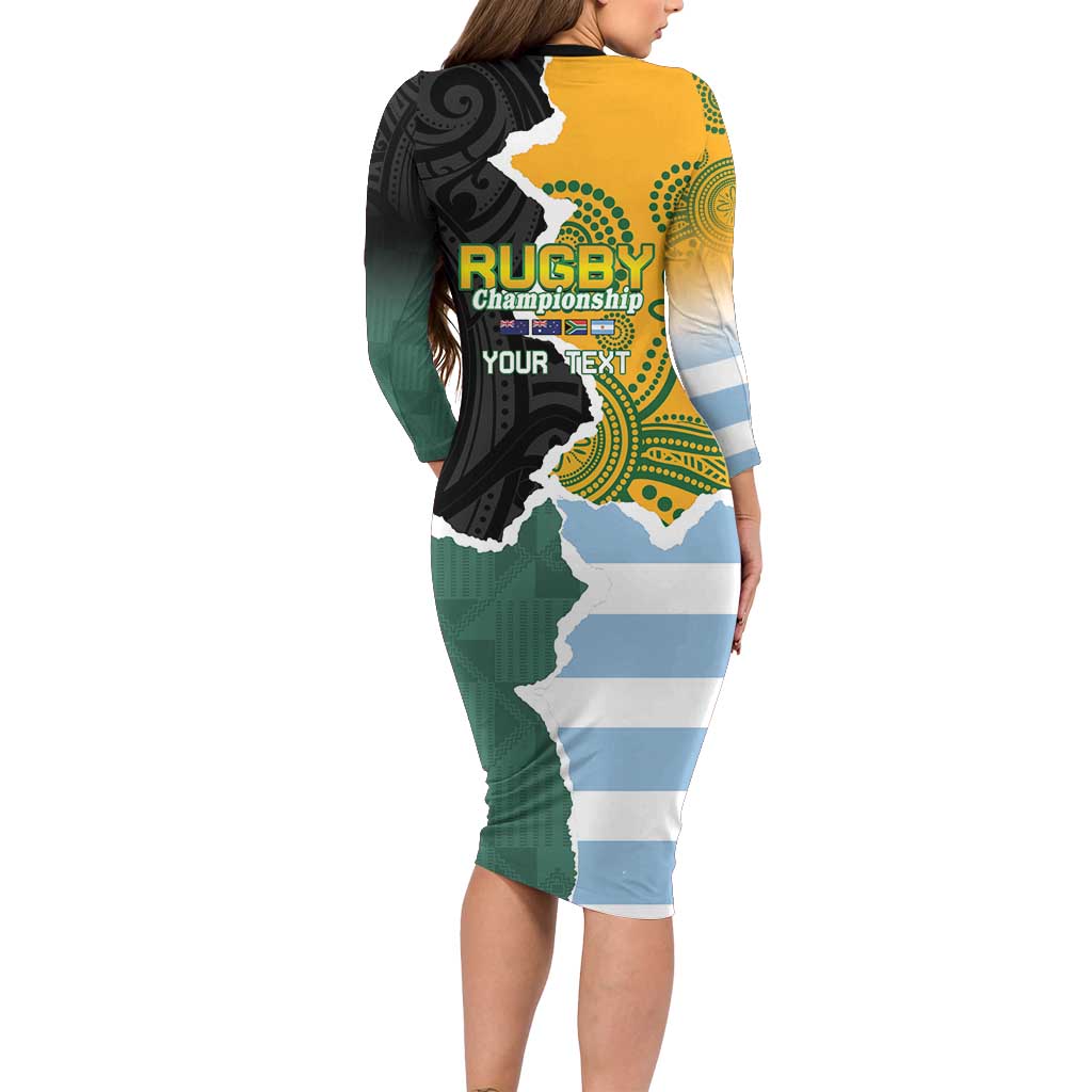 Personalised Rugby 2025 Championship Long Sleeve Bodycon Dress Southern Hemisphere Countries Mascots - Aussie Hoodie