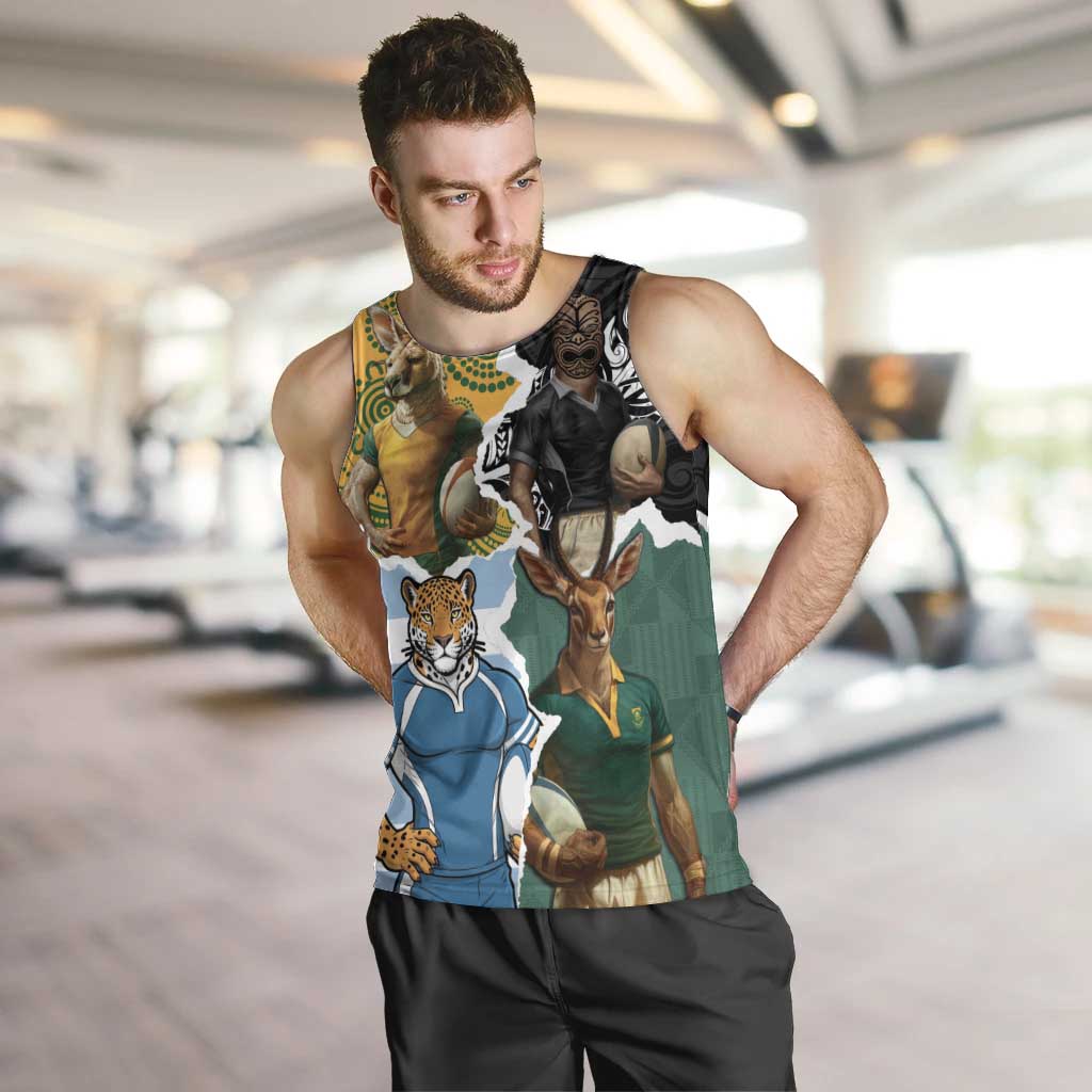 Personalised Rugby 2025 Championship Men Tank Top Southern Hemisphere Countries Mascots - Aussie Hoodie