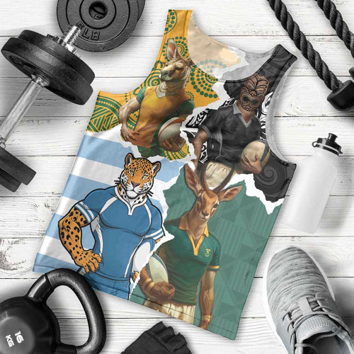 Personalised Rugby 2025 Championship Men Tank Top Southern Hemisphere Countries Mascots - Aussie Hoodie