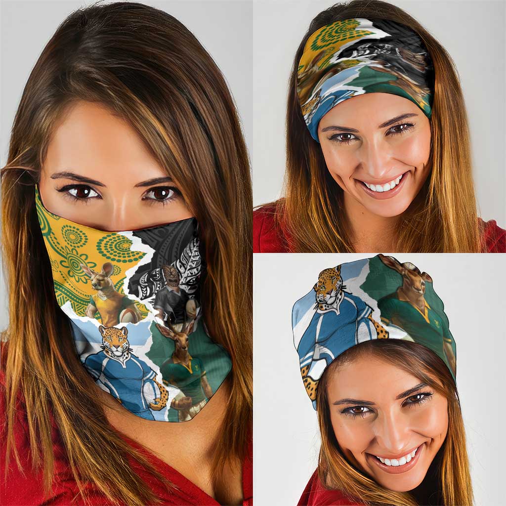 Rugby 2025 Championship Neck Gaiter Southern Hemisphere Countries Mascots - Aussie Hoodie