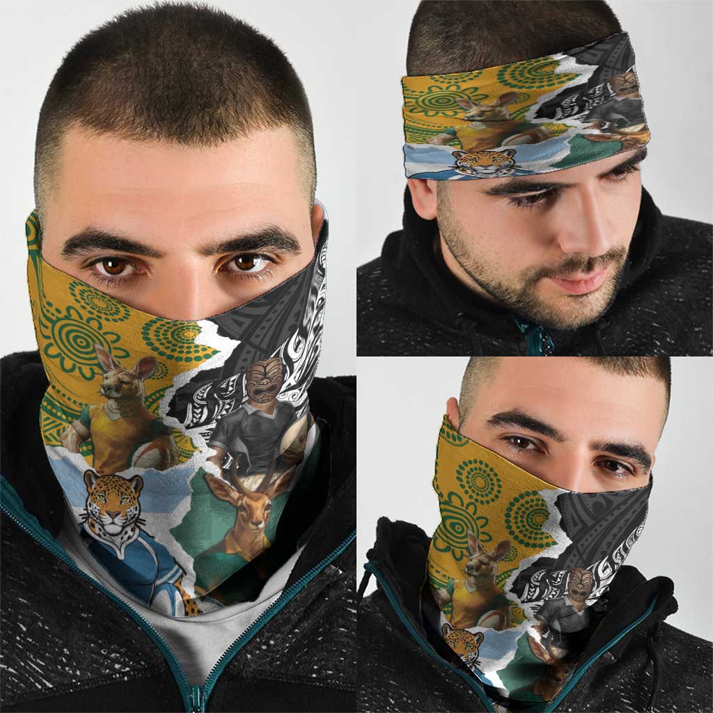 Rugby 2025 Championship Neck Gaiter Southern Hemisphere Countries Mascots - Aussie Hoodie